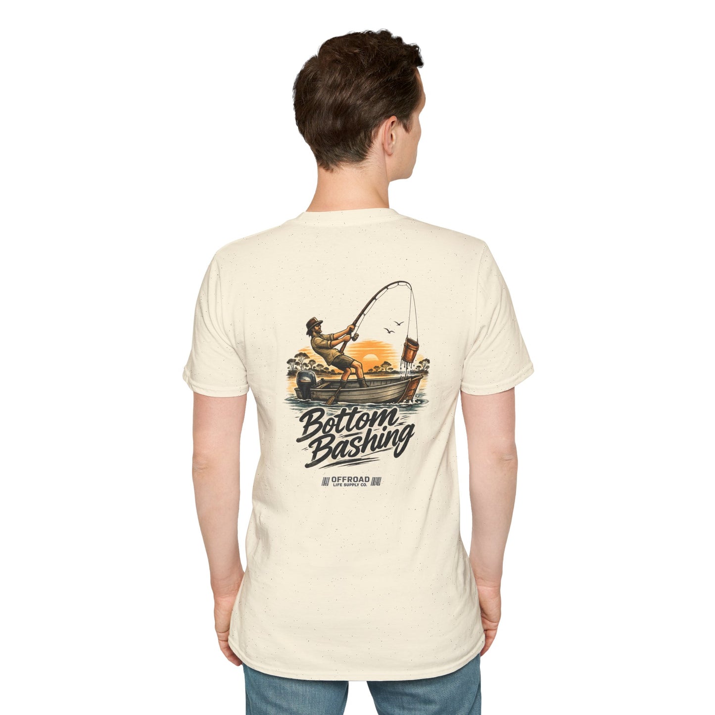 Fishing Tee — “Bottom Bashing” Boat Fishing Graphic T-Shirt - Grey
