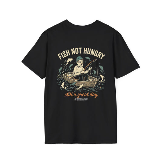 Fishing T-Shirt — "Fish Not Hungry, Still a Great Day" Vintage Angler Tee - Navy