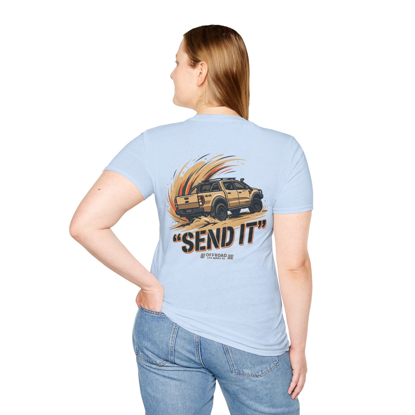 Off‑Road 'Send It' T-Shirt — Adventure 4x4 Graphic Tee - Military Green