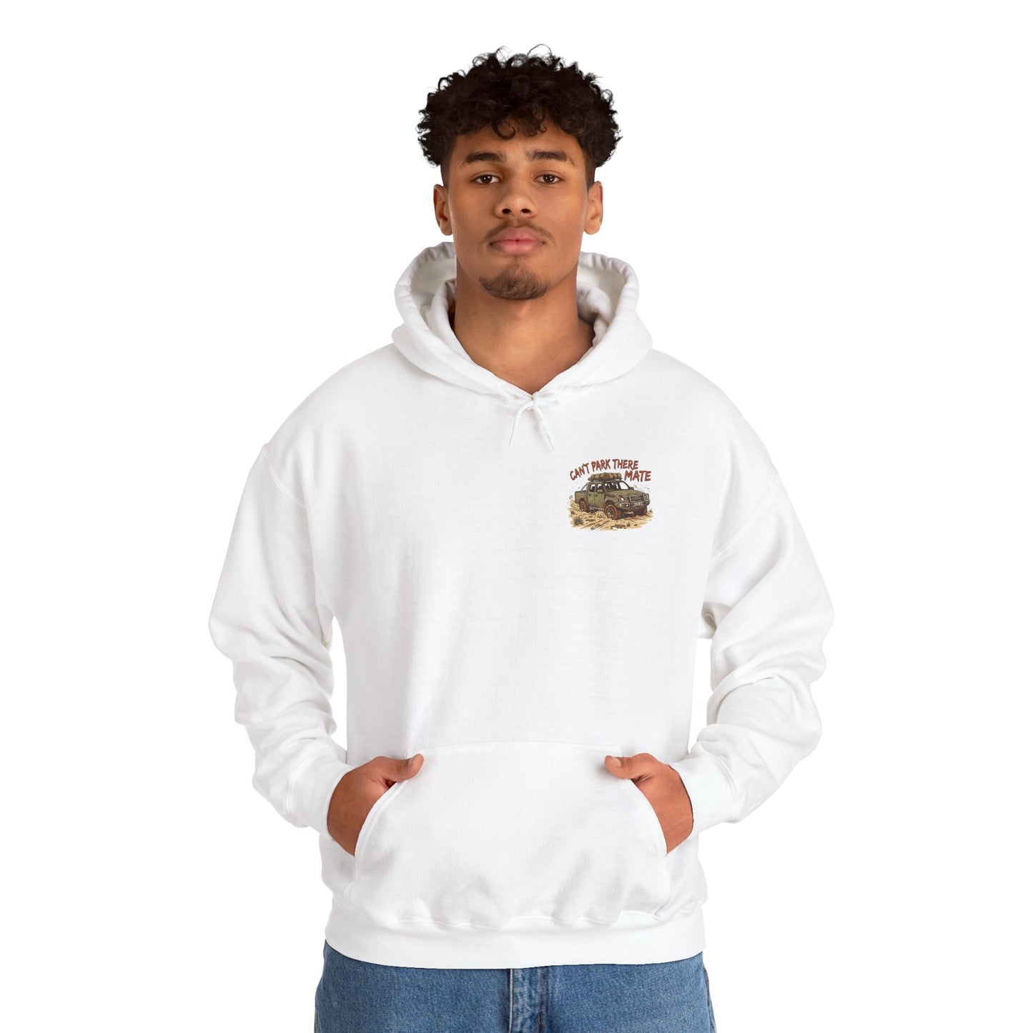 “Can’t Park There Mate” Off-Road 4x4 Hoodie - White