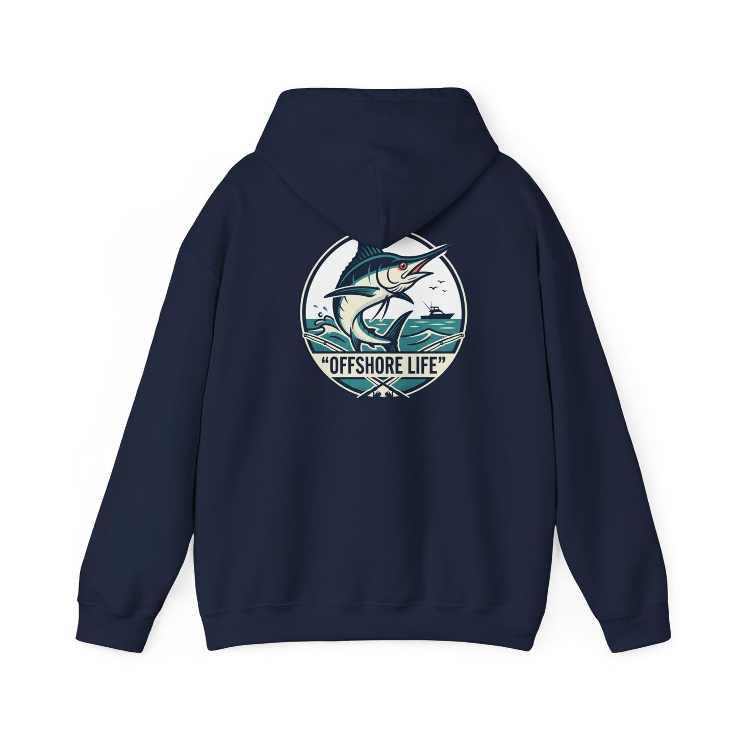 Marlin Offshore Life Hoodie — Fishing Graphic Hooded Sweatshirt - Sand