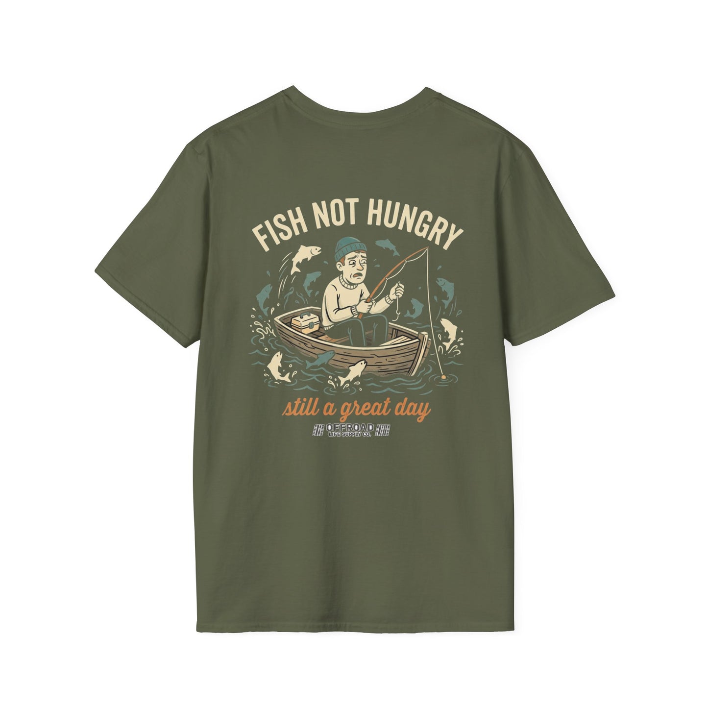 Fishing T-Shirt — "Fish Not Hungry, Still a Great Day" Vintage Angler Tee - Black