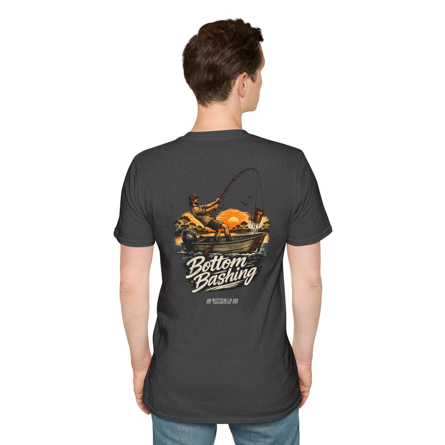 Fishing Tee — “Bottom Bashing” Boat Fishing Graphic T-Shirt - Dark Grey