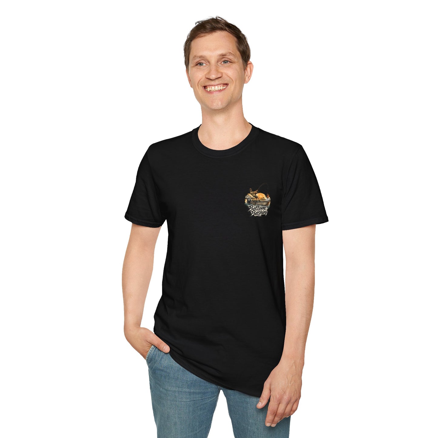 Fishing Tee — “Bottom Bashing” Boat Fishing Graphic T-Shirt - Grey