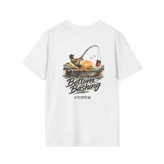Fishing Tee — “Bottom Bashing” Boat Fishing Graphic T-Shirt - Grey