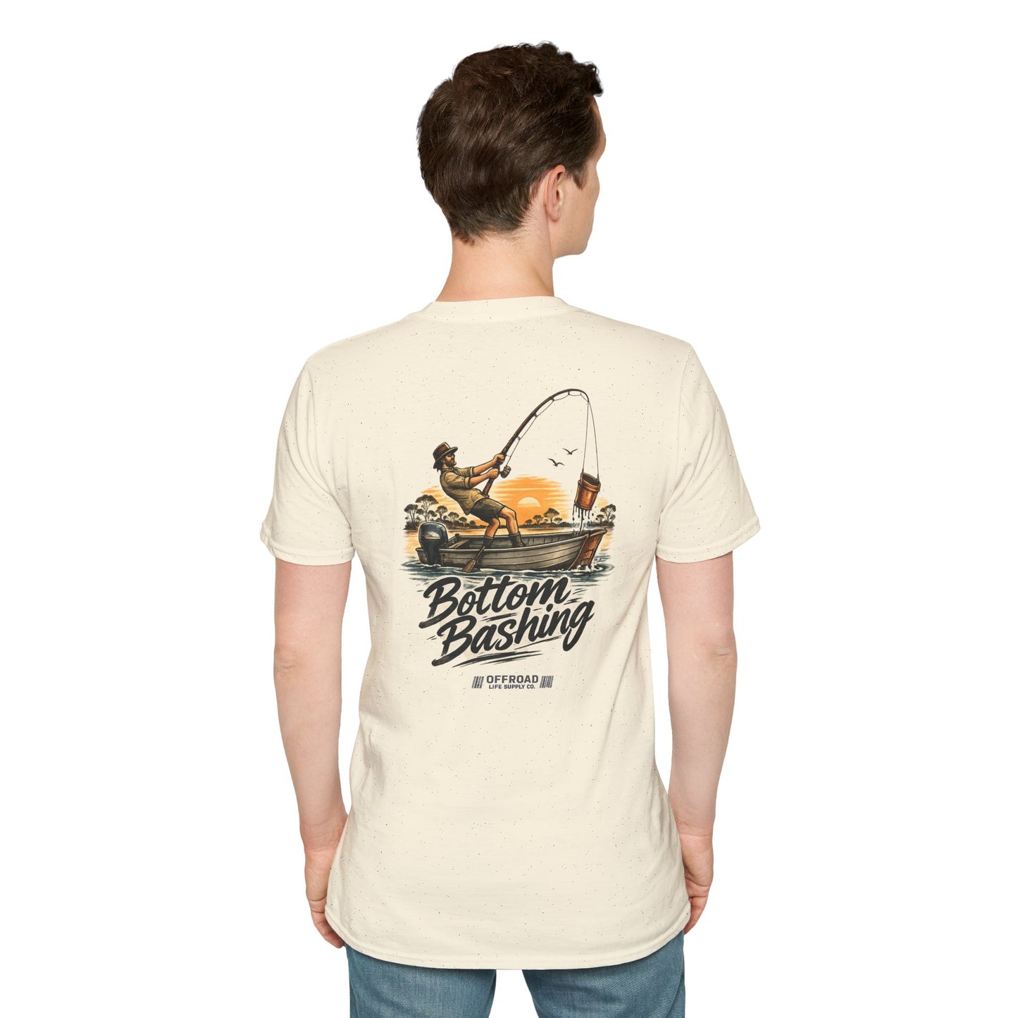 Fishing Tee — “Bottom Bashing” Boat Fishing Graphic T-Shirt - Beige