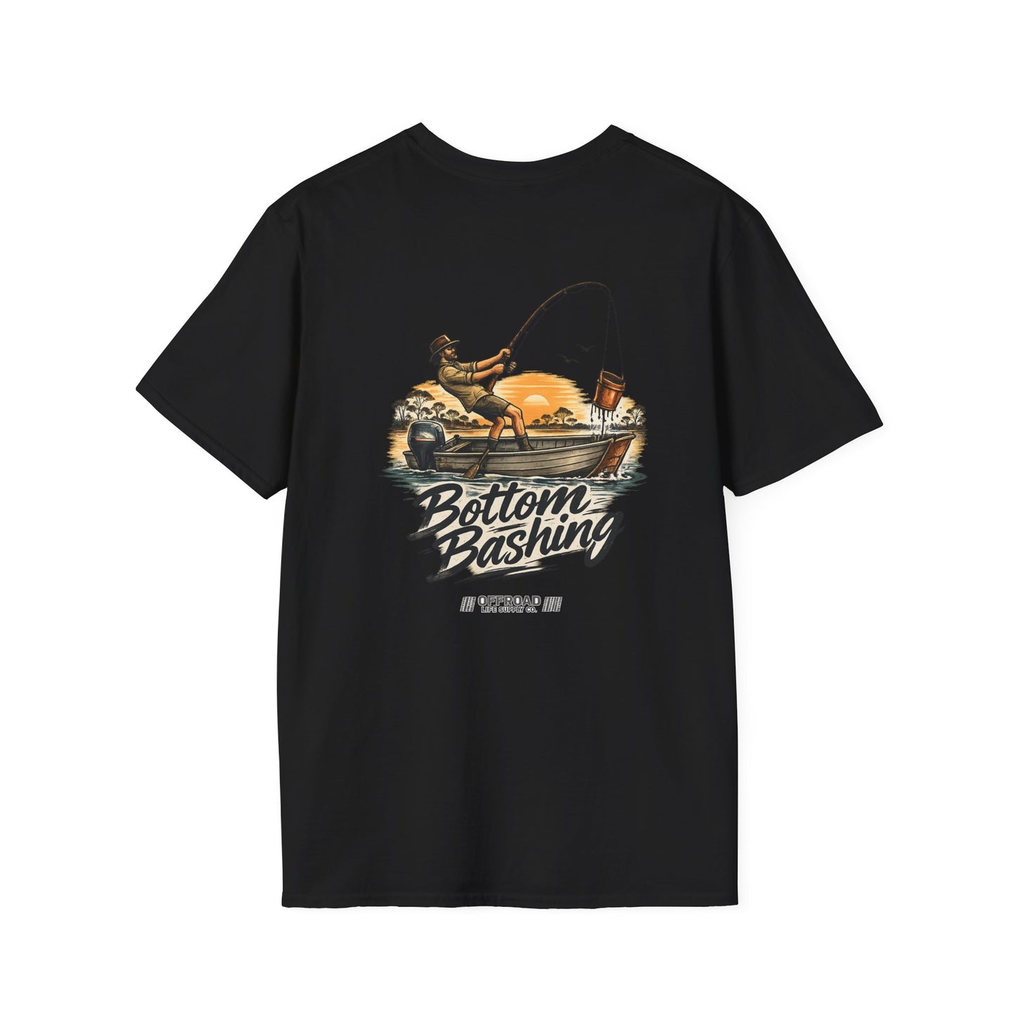 Fishing Tee — “Bottom Bashing” Boat Fishing Graphic T-Shirt - Grey