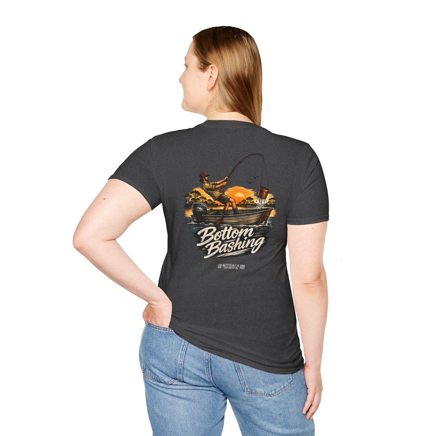 Fishing Tee — “Bottom Bashing” Boat Fishing Graphic T-Shirt - Dark Grey
