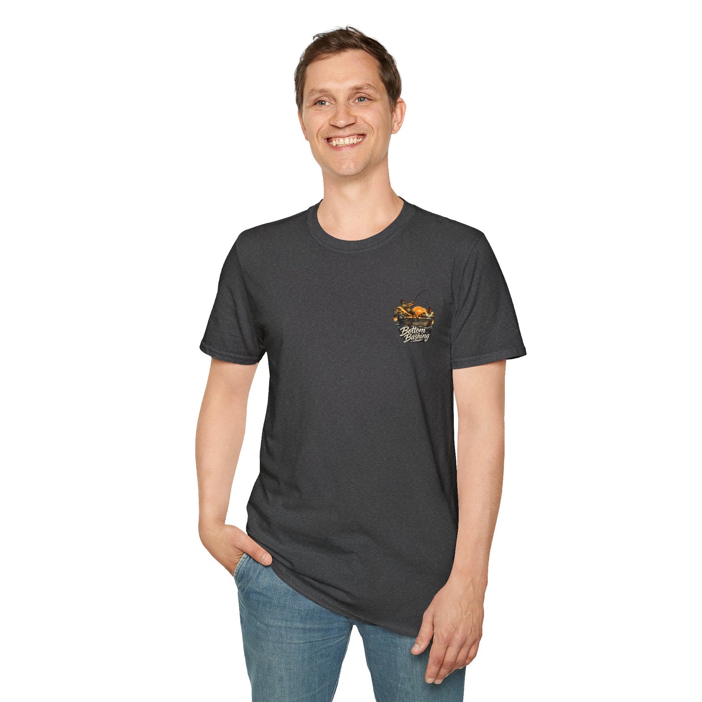 Fishing Tee — “Bottom Bashing” Boat Fishing Graphic T-Shirt - Dark Grey