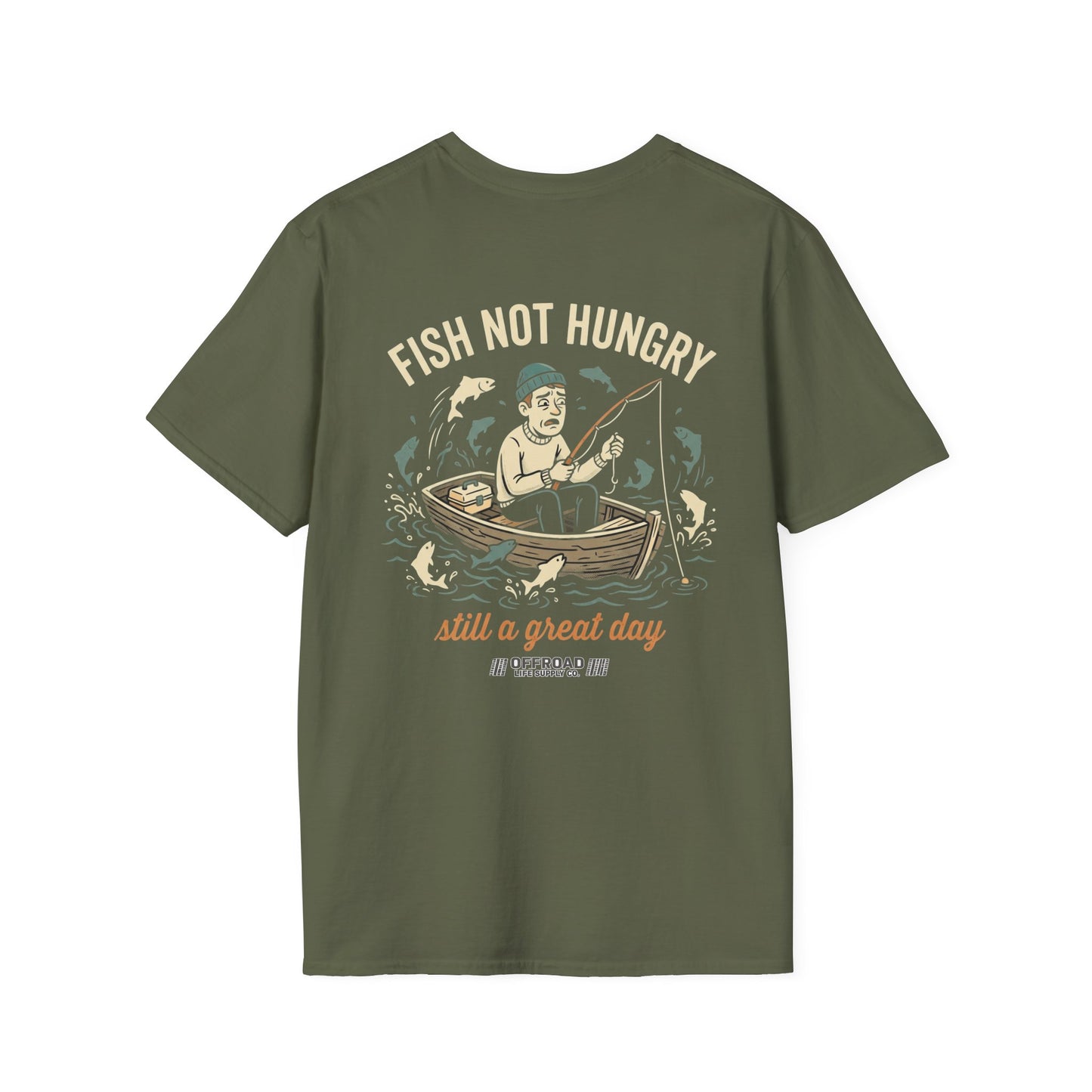 Fishing T-Shirt — "Fish Not Hungry, Still a Great Day" Vintage Angler Tee - Brown