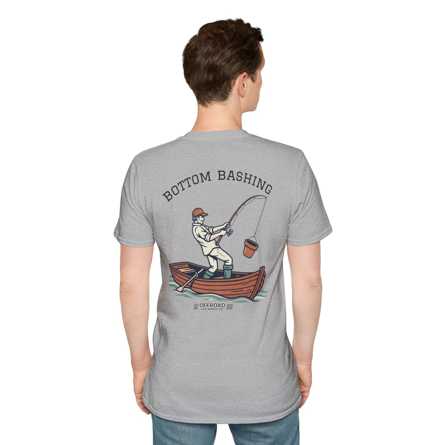 Fishing Tee — “Bottom Bashing” Boat Fishing Graphic T-Shirt - Grey