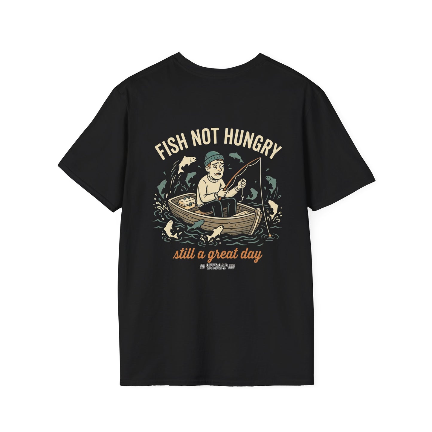 Fishing T-Shirt — "Fish Not Hungry, Still a Great Day" Vintage Angler Tee - Navy