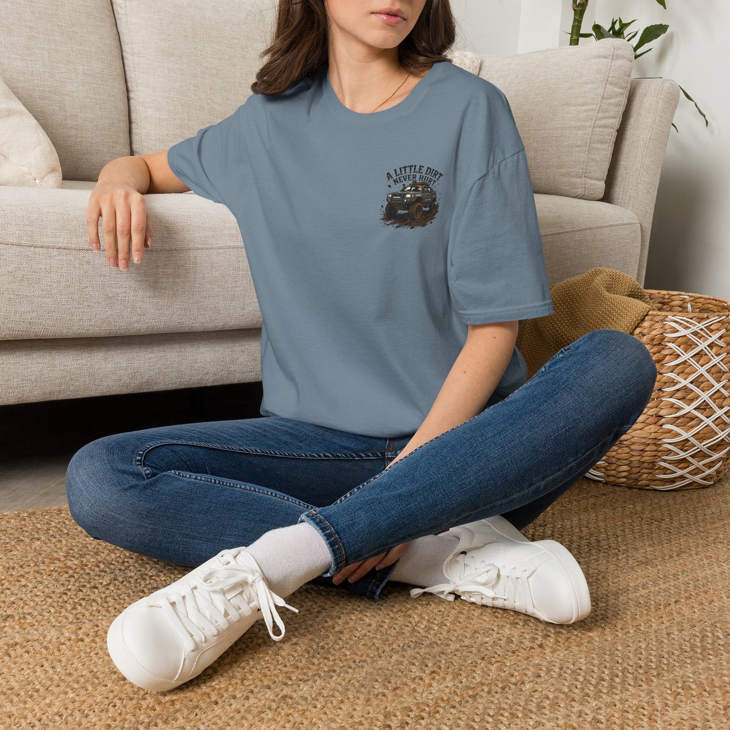 Off-Road T-Shirt — "A Little Dirt Never Hurt" Mud Truck Graphic - Grey