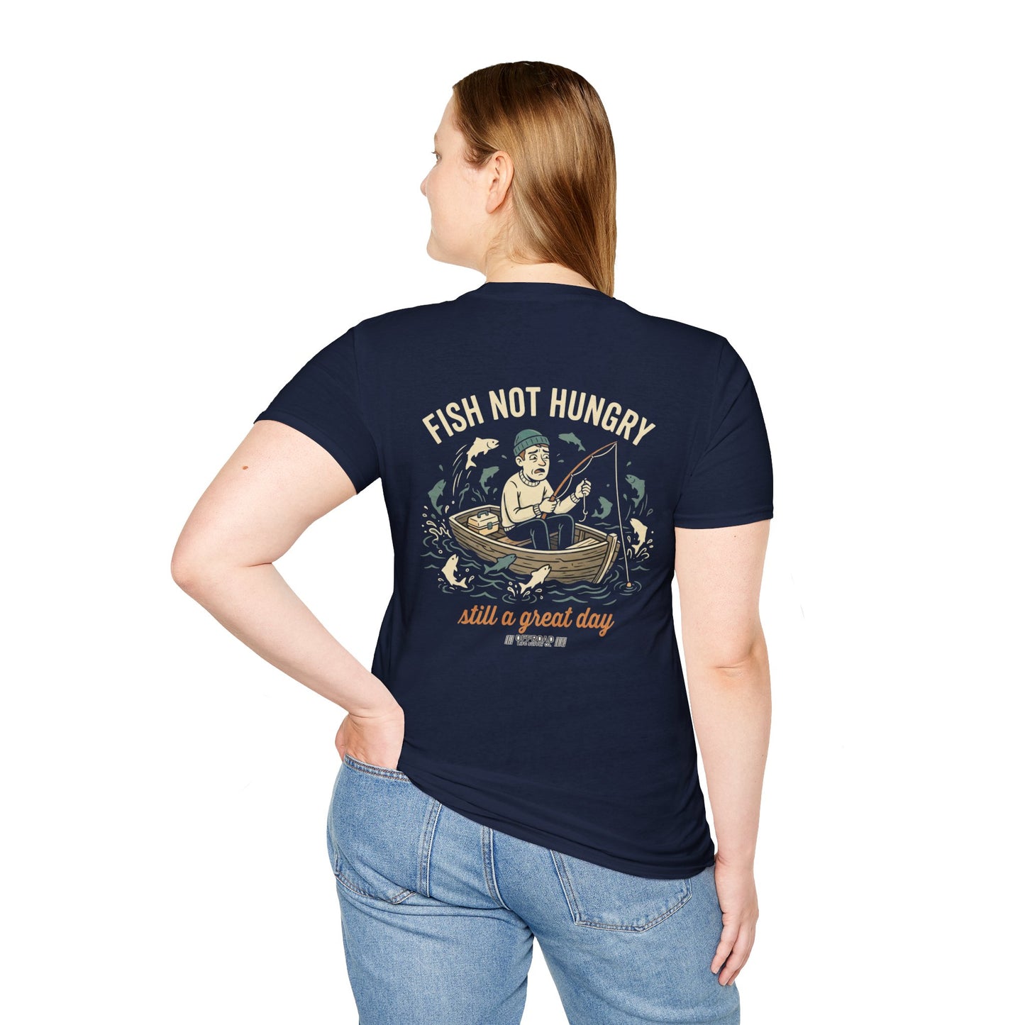Fishing T-Shirt — "Fish Not Hungry, Still a Great Day" Vintage Angler Tee - Navy