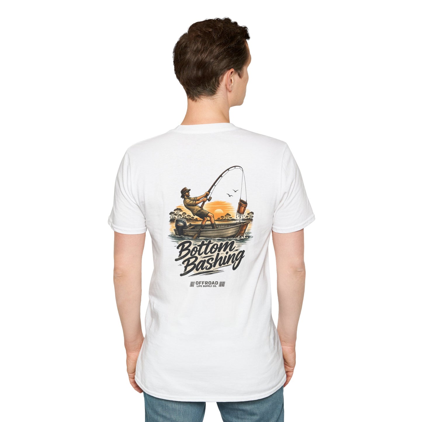 Fishing Tee — “Bottom Bashing” Boat Fishing Graphic T-Shirt - Grey