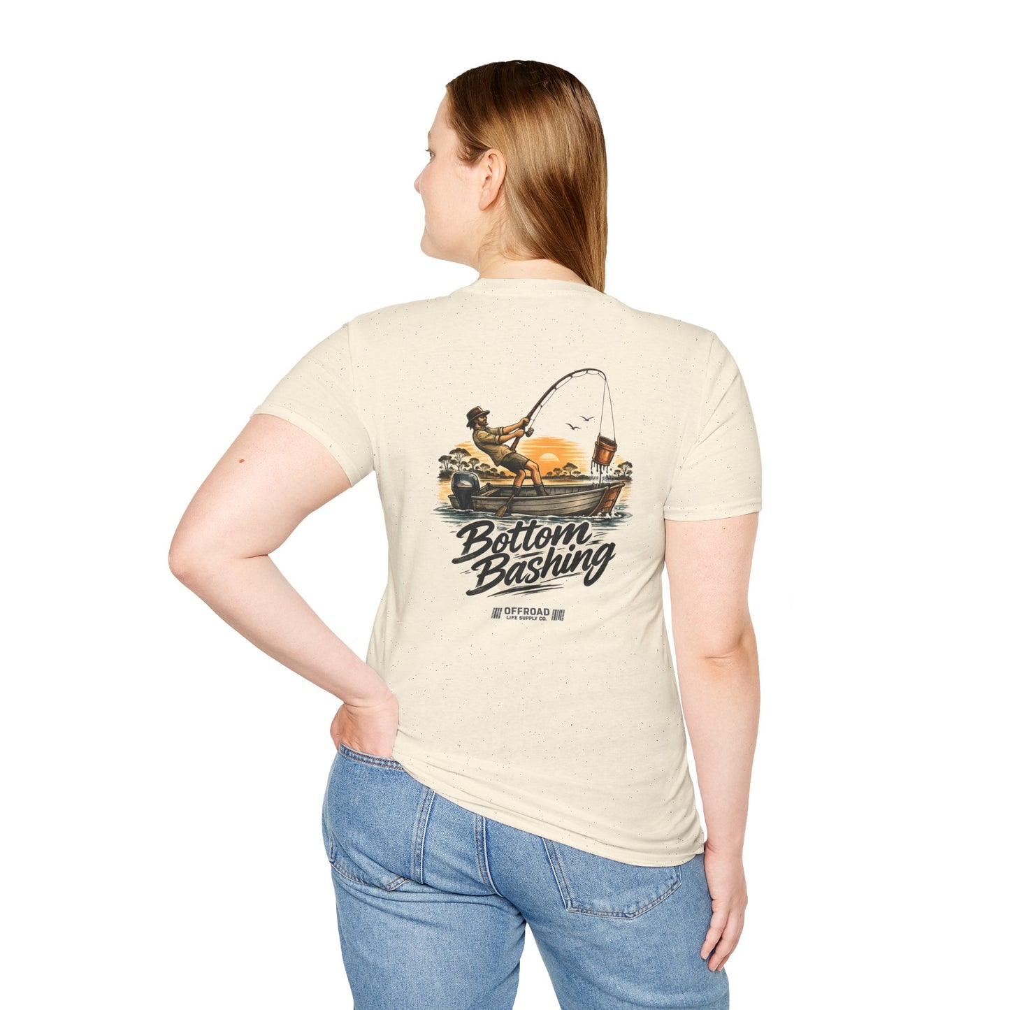 Fishing Tee — “Bottom Bashing” Boat Fishing Graphic T-Shirt - Grey
