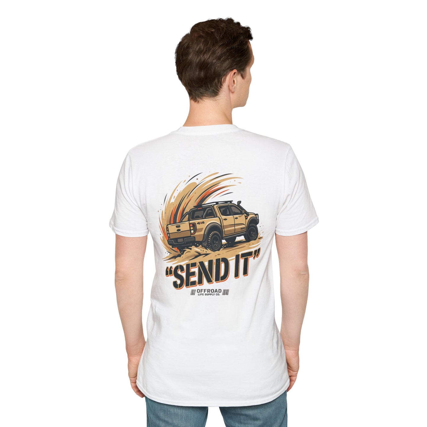 Off‑Road 'Send It' T-Shirt — Adventure 4x4 Graphic Tee - White
