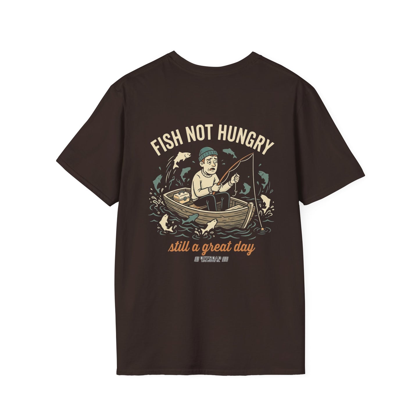 Fishing T-Shirt — "Fish Not Hungry, Still a Great Day" Vintage Angler Tee - Navy