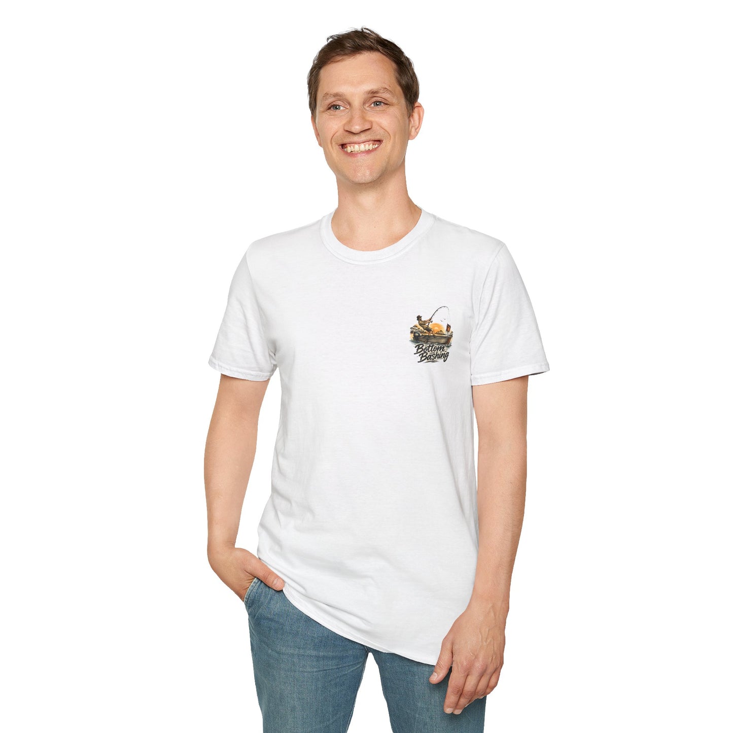 Fishing Tee — “Bottom Bashing” Boat Fishing Graphic T-Shirt - Grey