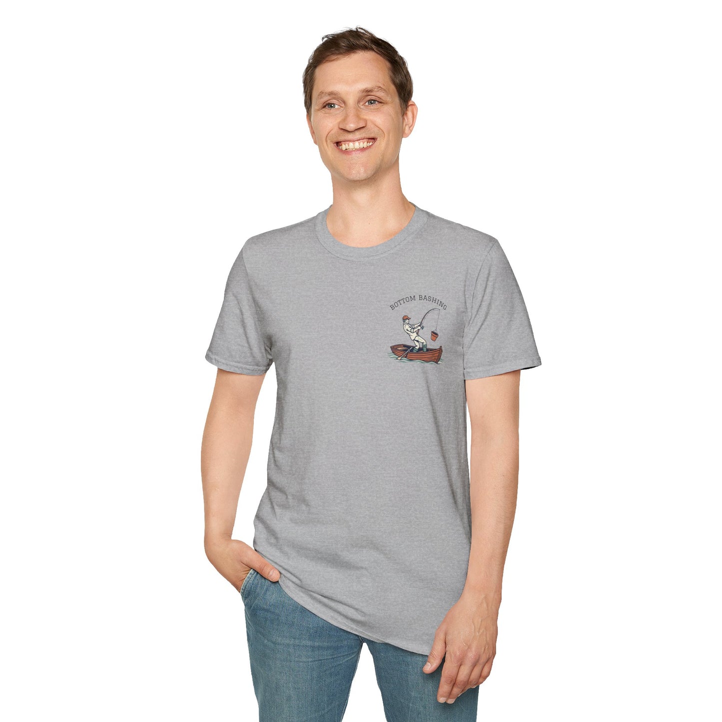 Fishing Tee — “Bottom Bashing” Boat Fishing Graphic T-Shirt - Grey