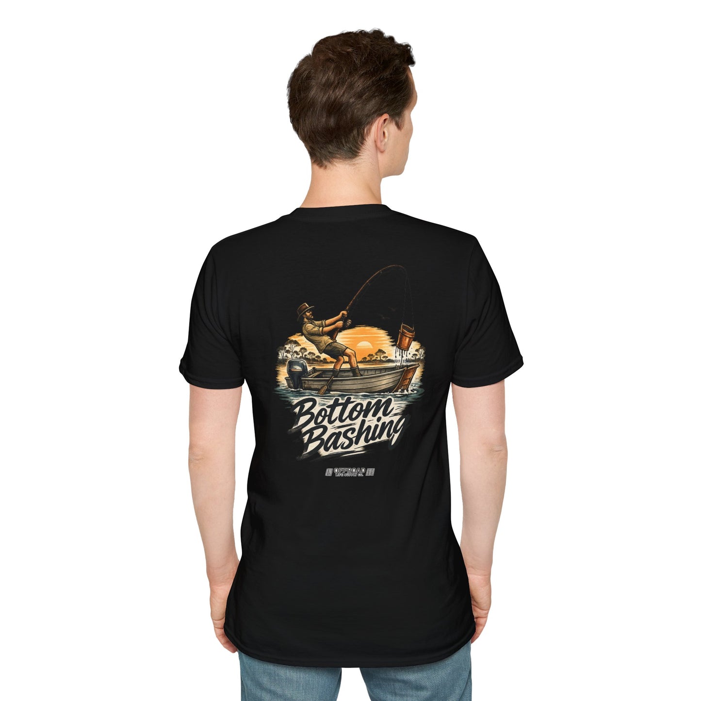 Fishing Tee — “Bottom Bashing” Boat Fishing Graphic T-Shirt - White
