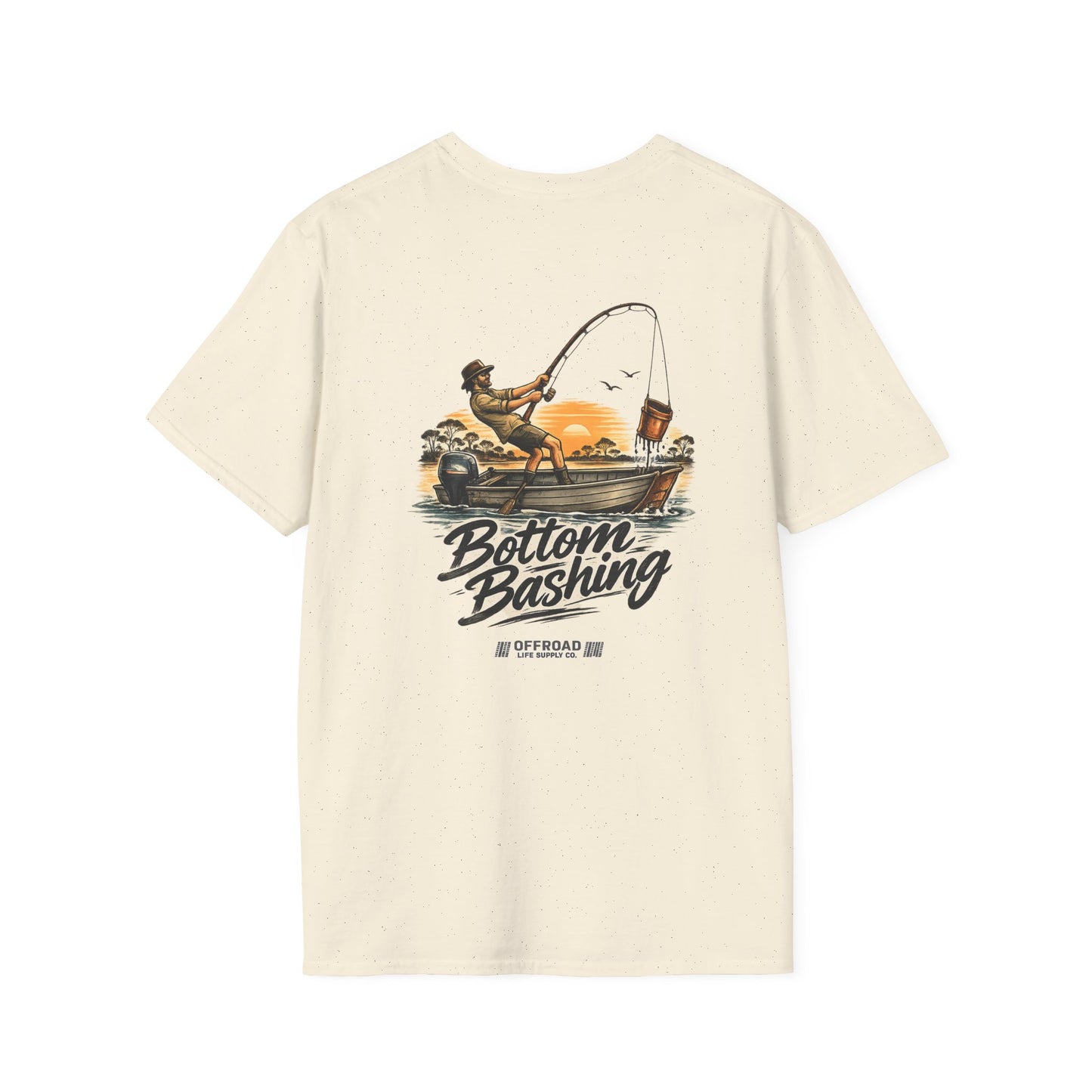 Fishing Tee — “Bottom Bashing” Boat Fishing Graphic T-Shirt - Grey