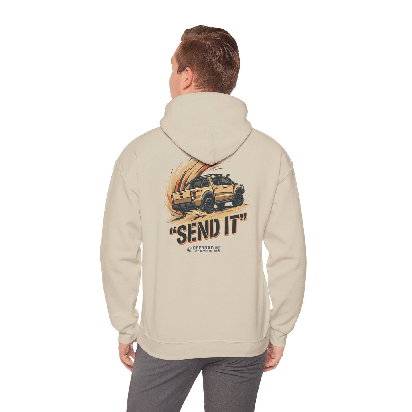 Off-Road 'Send It' Hoodie — Adventure 4x4 Hoodie - Sand