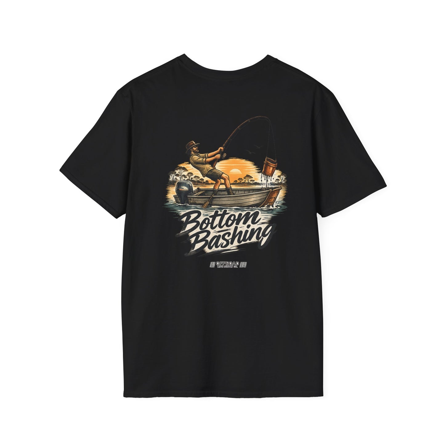 Fishing Tee — “Bottom Bashing” Boat Fishing Graphic T-Shirt - White