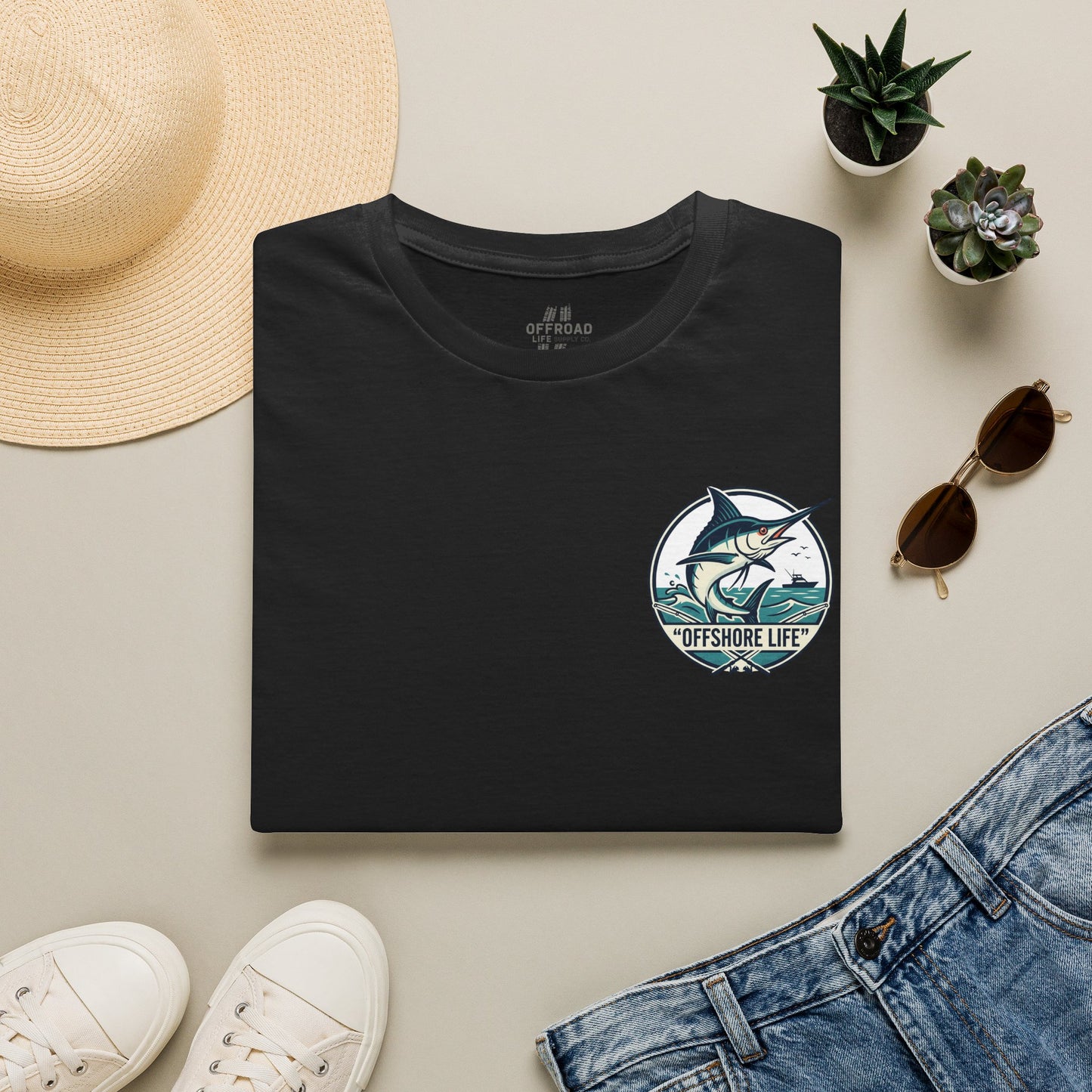 Offshore Life Marlin T-Shirt — Fishing Tee - Military Green