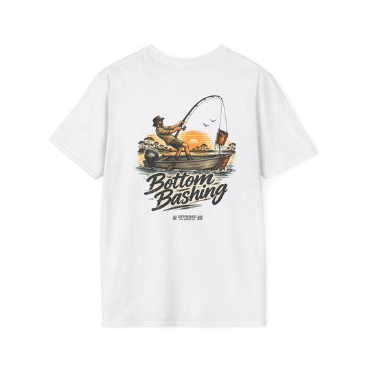 Fishing Tee — “Bottom Bashing” Boat Fishing Graphic T-Shirt - White