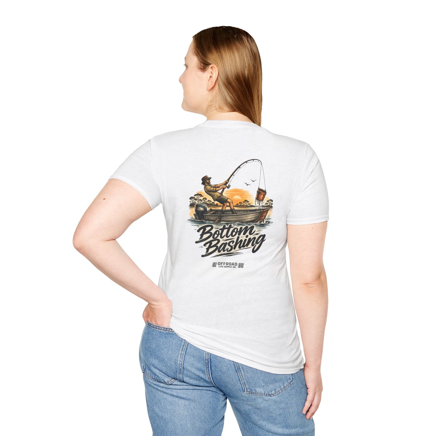 Fishing Tee — “Bottom Bashing” Boat Fishing Graphic T-Shirt - Grey