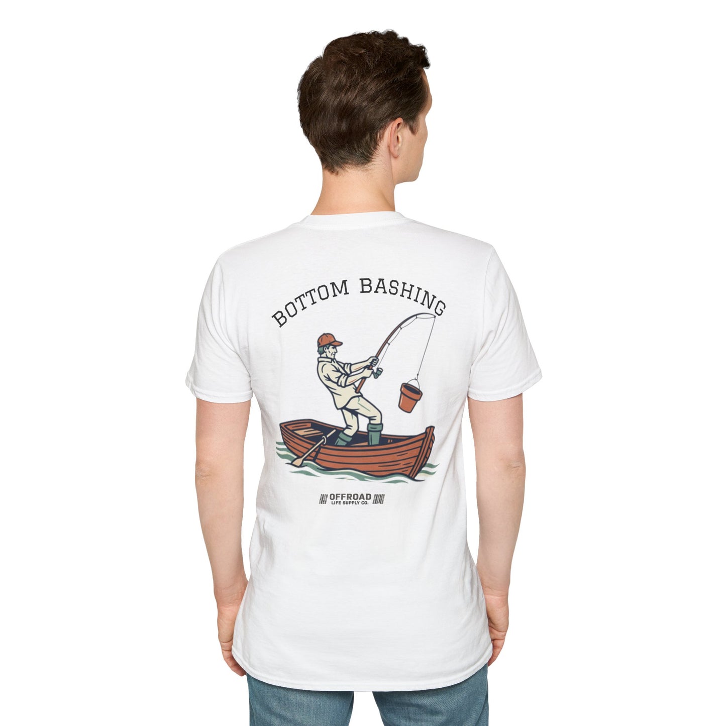 Fishing Tee — “Bottom Bashing” Boat Fishing Graphic T-Shirt - White
