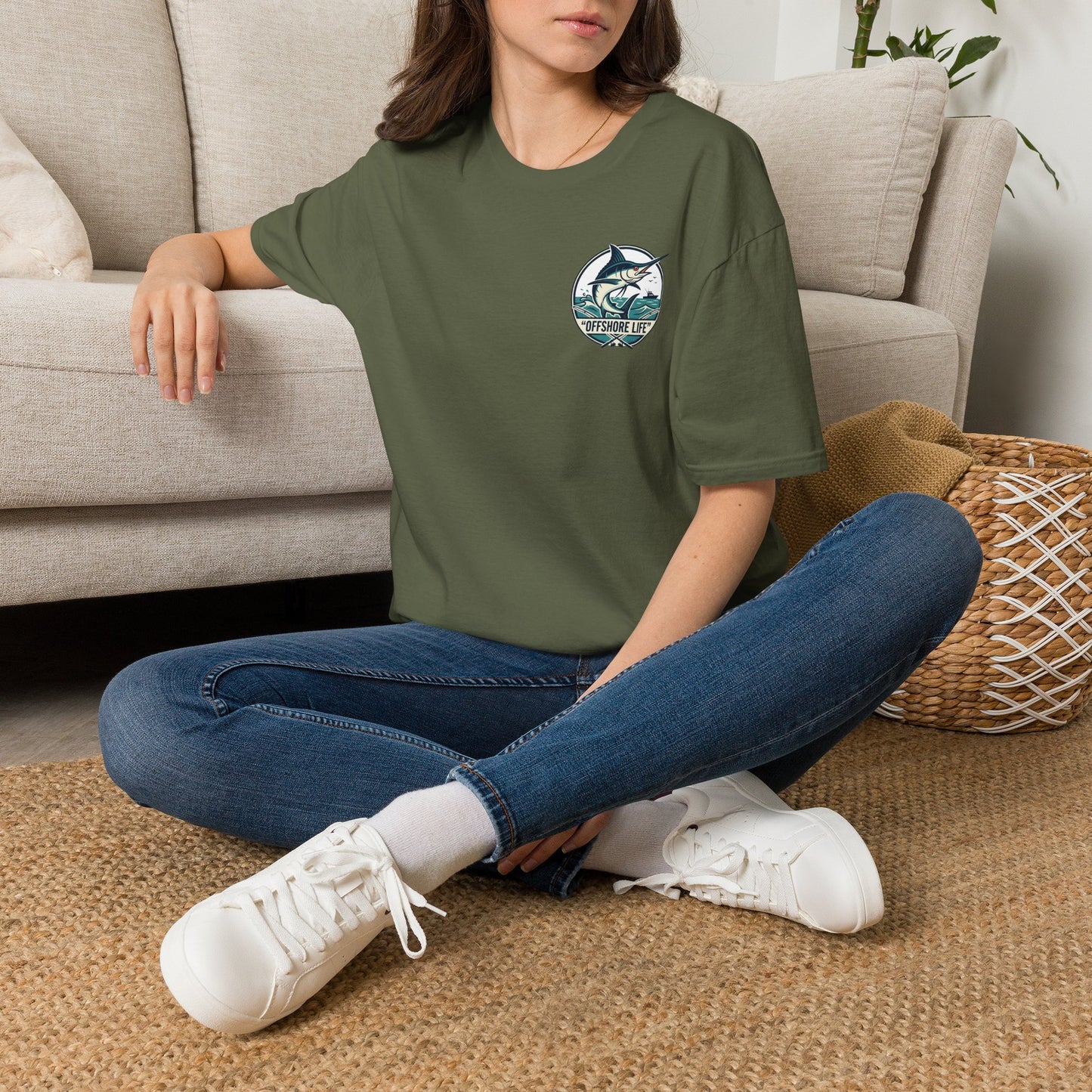 Offshore Life Marlin T-Shirt — Fishing Tee - Military Green