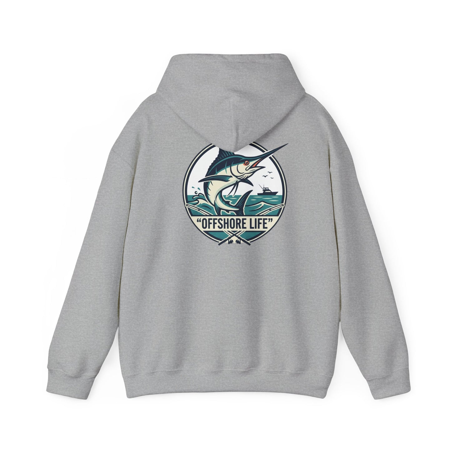 Marlin Offshore Life Hoodie — Fishing Graphic Hooded Sweatshirt - Navy
