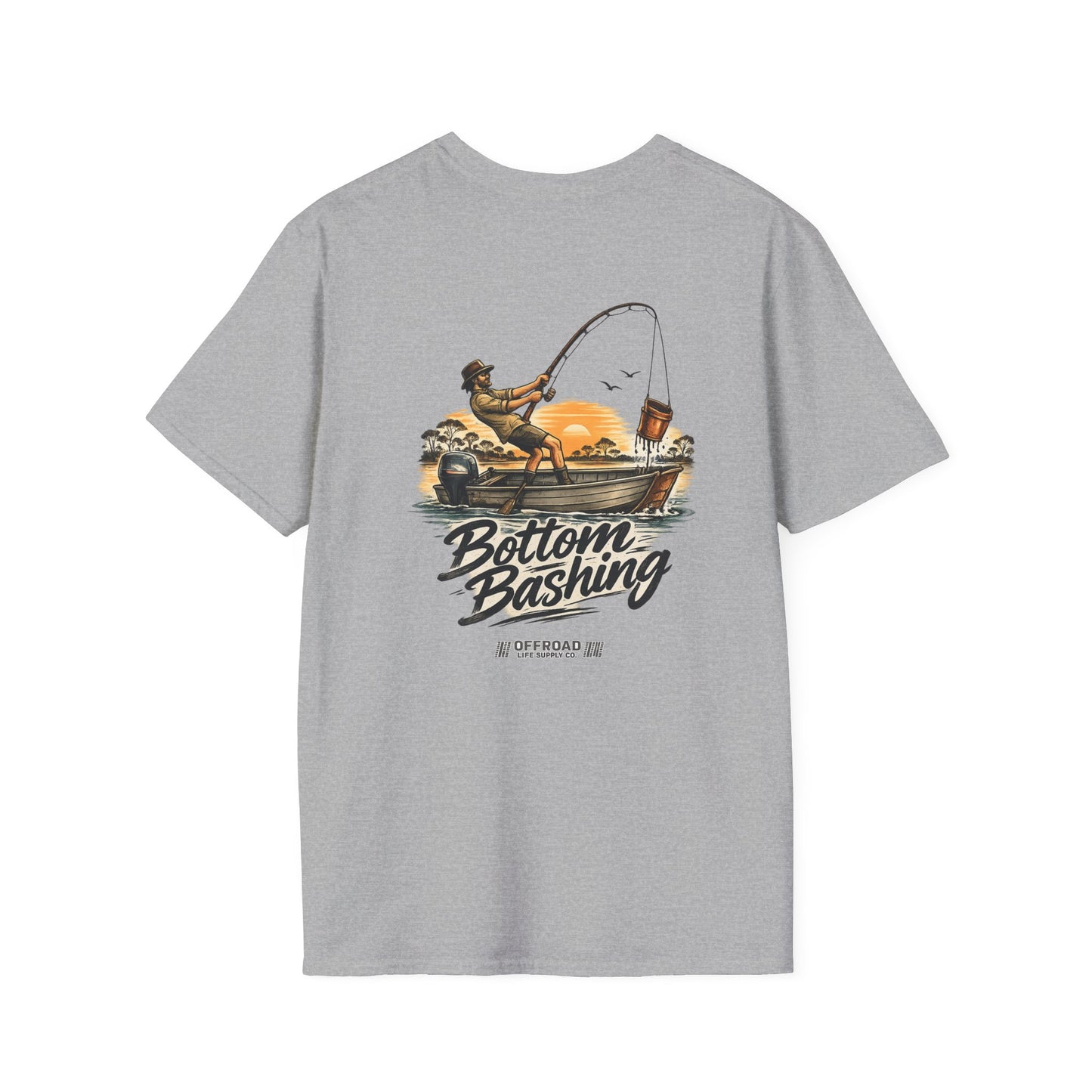 Fishing Tee — “Bottom Bashing” Boat Fishing Graphic T-Shirt - Grey