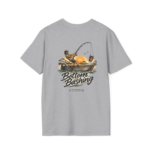 Fishing Tee — “Bottom Bashing” Boat Fishing Graphic T-Shirt - Grey