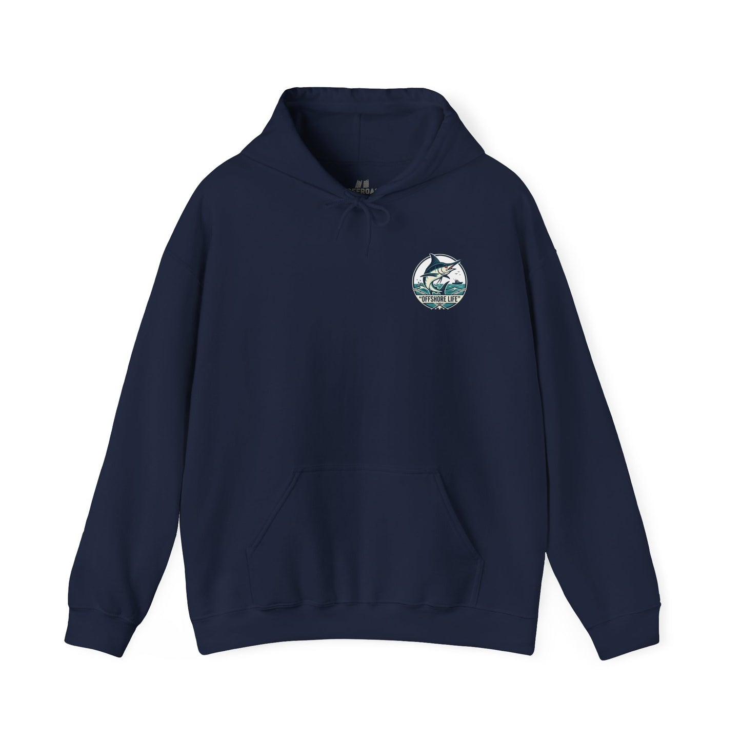 Marlin Offshore Life Hoodie — Fishing Graphic Hooded Sweatshirt - Navy