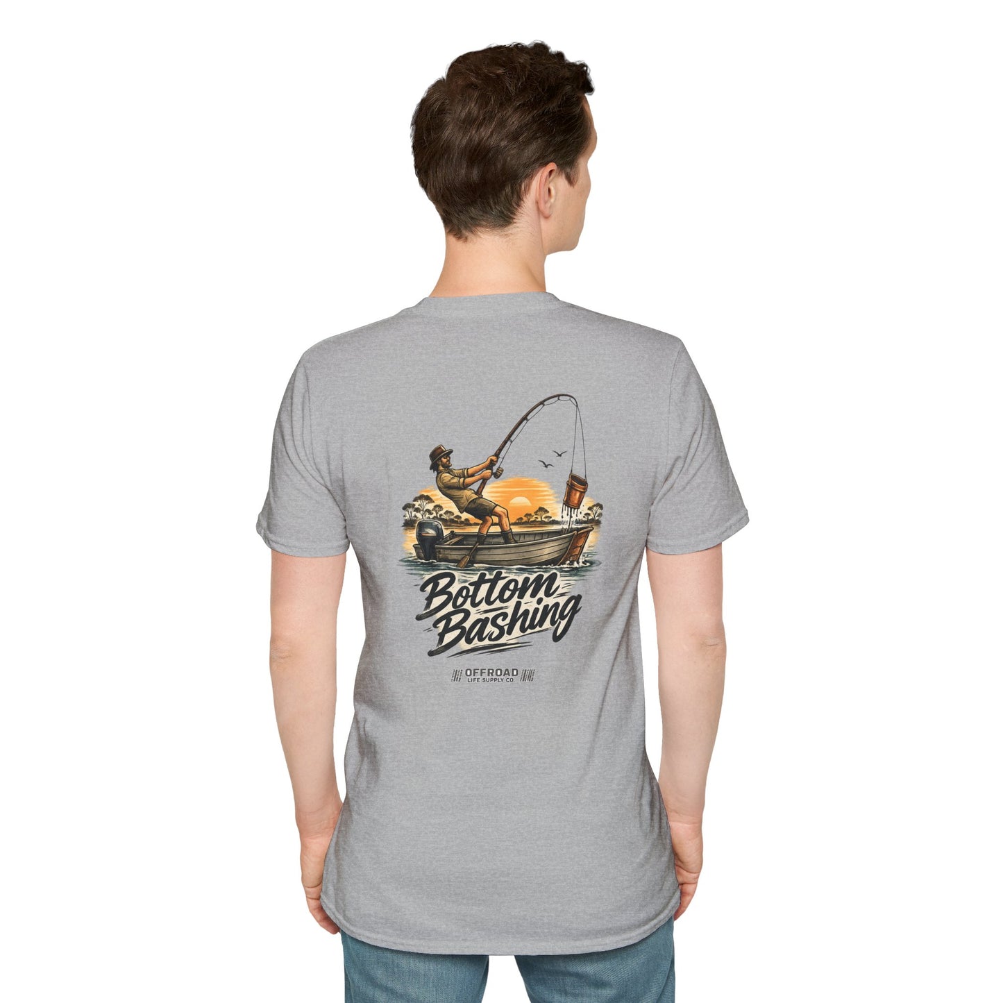 Fishing Tee — “Bottom Bashing” Boat Fishing Graphic T-Shirt - Grey