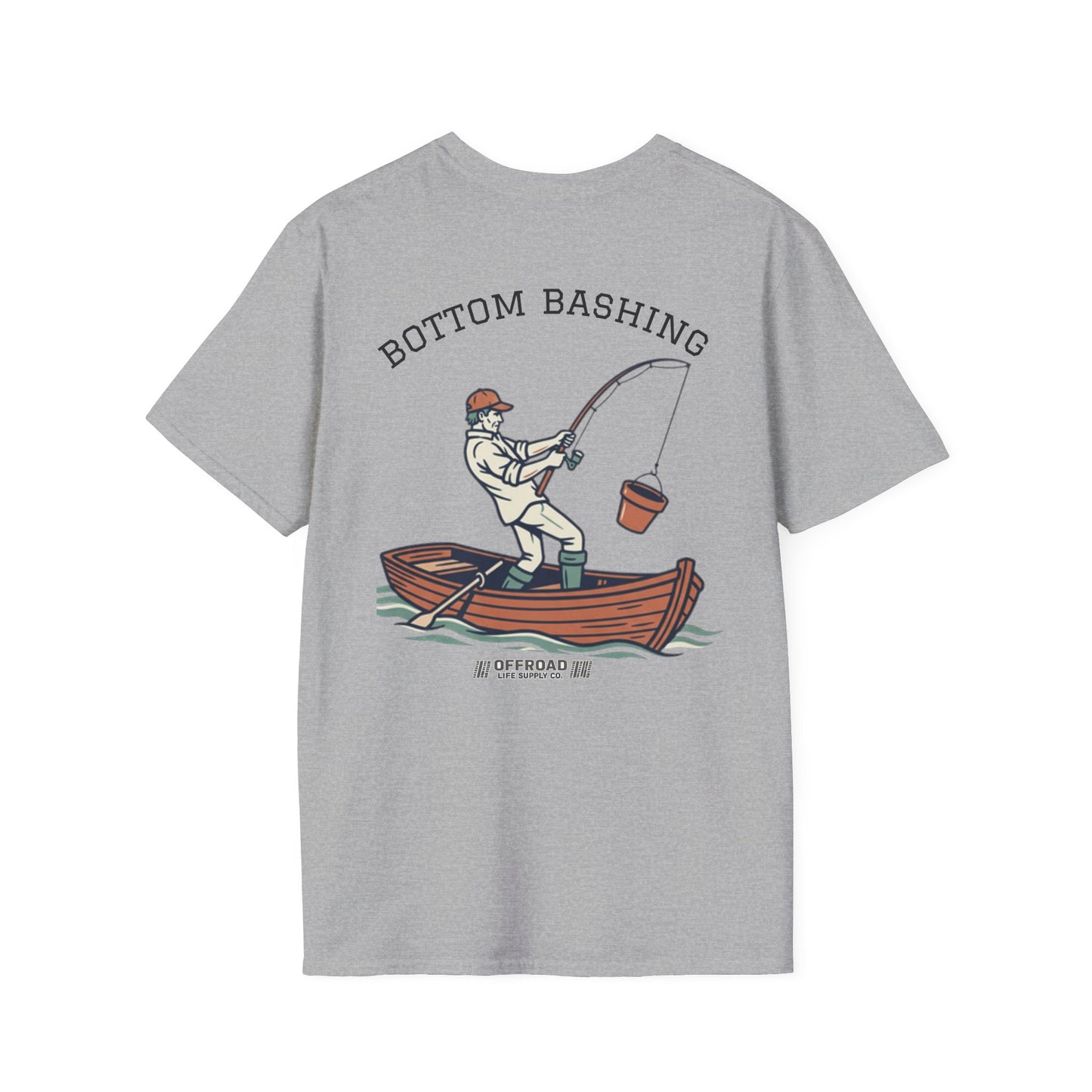 Fishing Tee — “Bottom Bashing” Boat Fishing Graphic T-Shirt - Grey