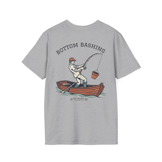 Fishing Tee — “Bottom Bashing” Boat Fishing Graphic T-Shirt - Grey
