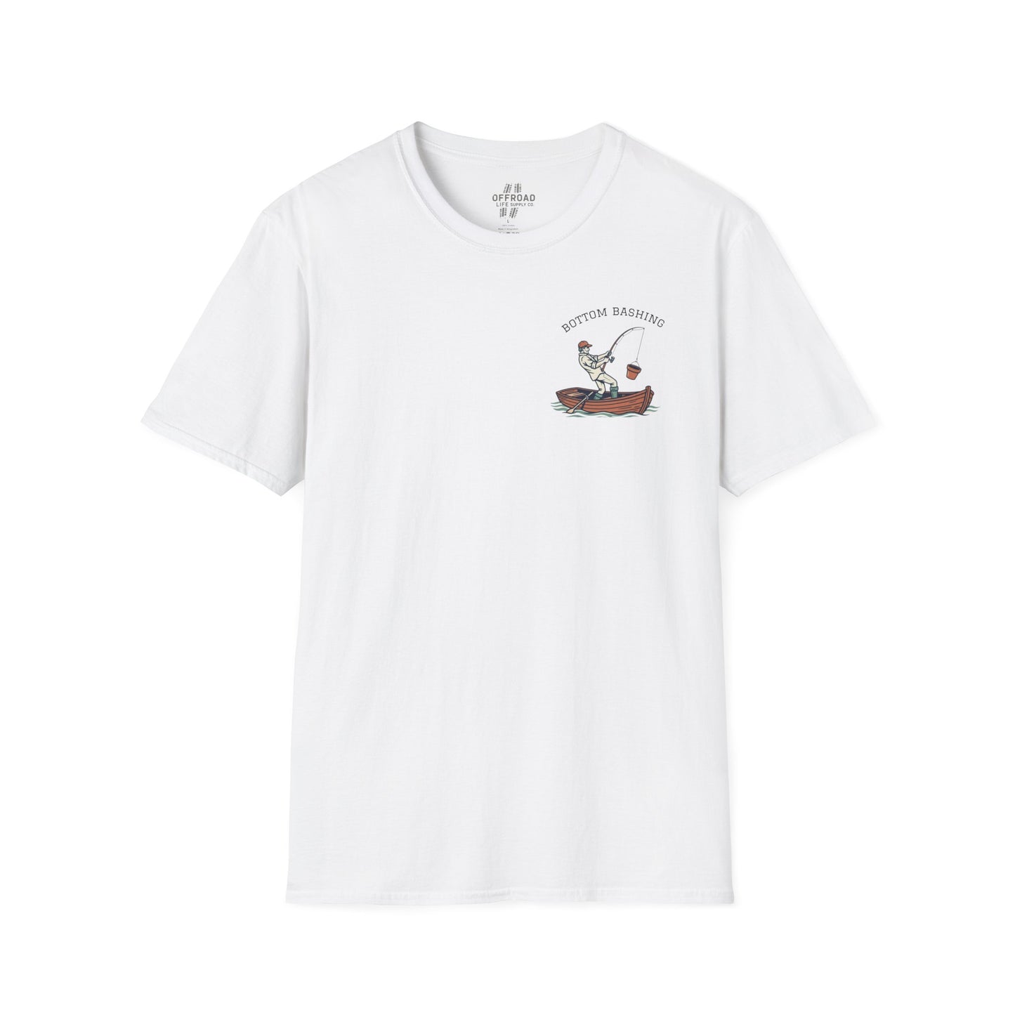 Fishing Tee — “Bottom Bashing” Boat Fishing Graphic T-Shirt - White