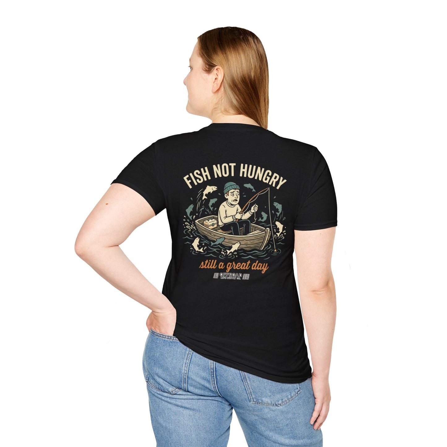 Fishing T-Shirt — "Fish Not Hungry, Still a Great Day" Vintage Angler Tee - Black