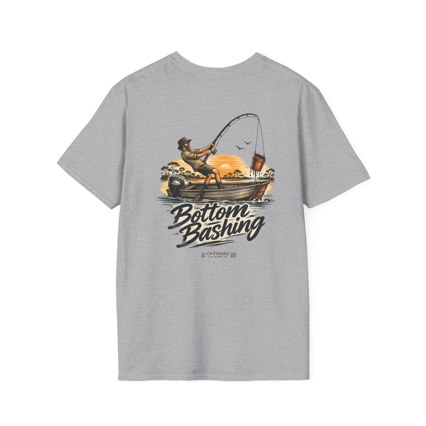 Fishing Tee — “Bottom Bashing” Boat Fishing Graphic T-Shirt - Dark Grey