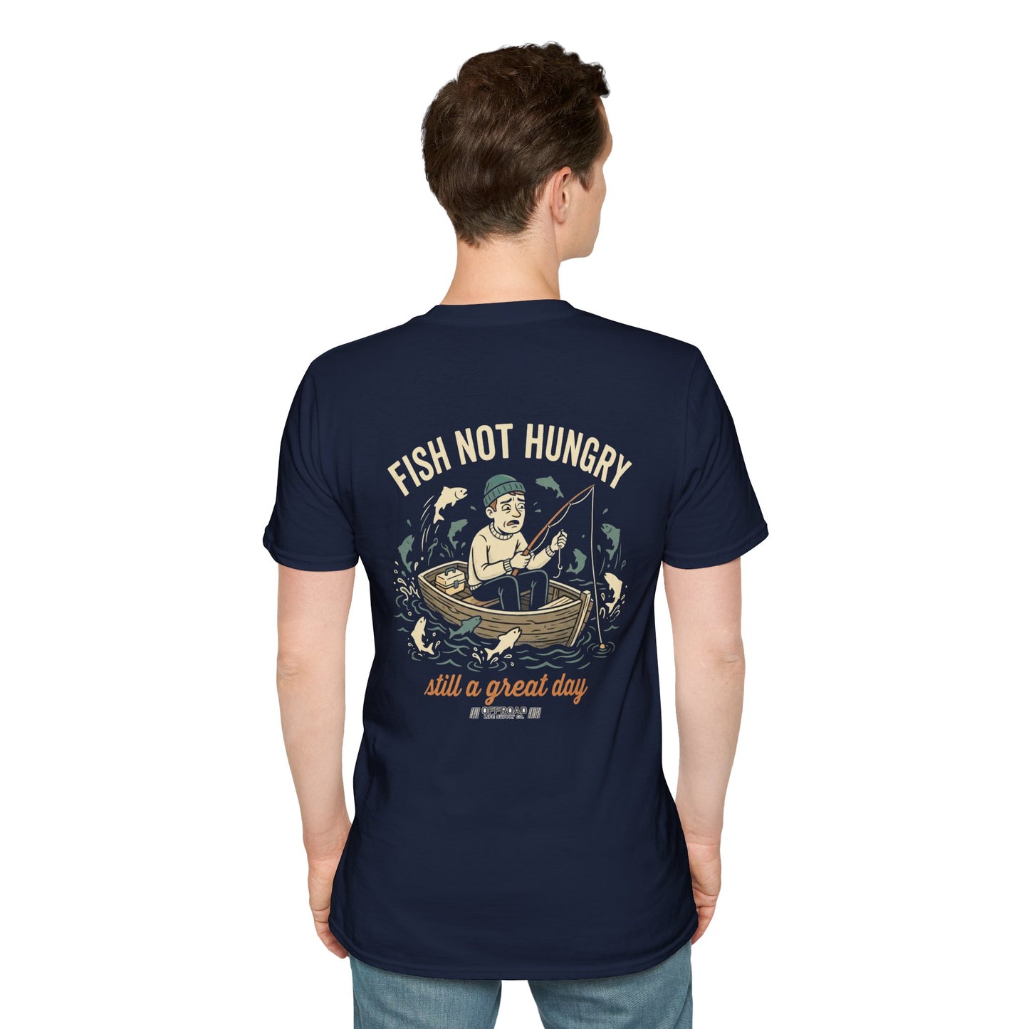 Fishing T-Shirt — "Fish Not Hungry, Still a Great Day" Vintage Angler Tee - Navy