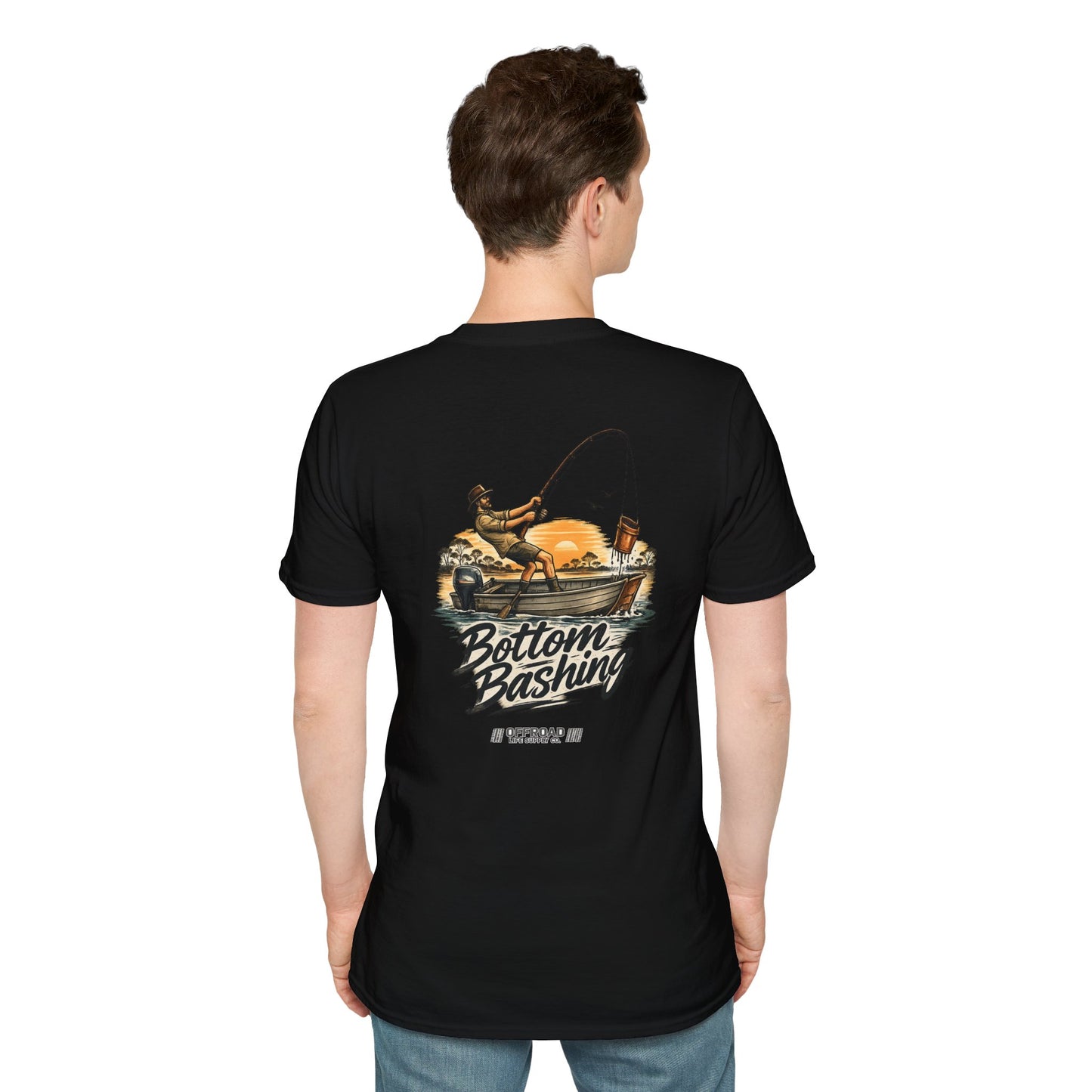 Fishing Tee — “Bottom Bashing” Boat Fishing Graphic T-Shirt - Grey