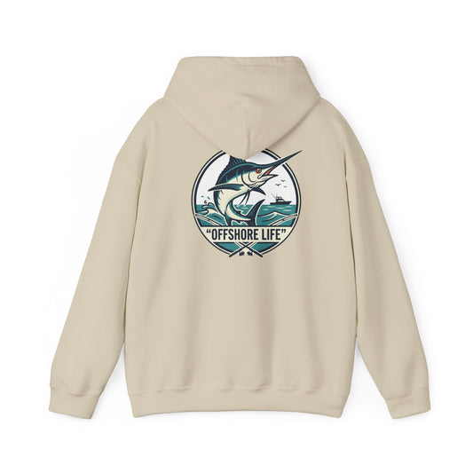 Marlin Offshore Life Hoodie — Fishing Graphic Hooded Sweatshirt - Navy