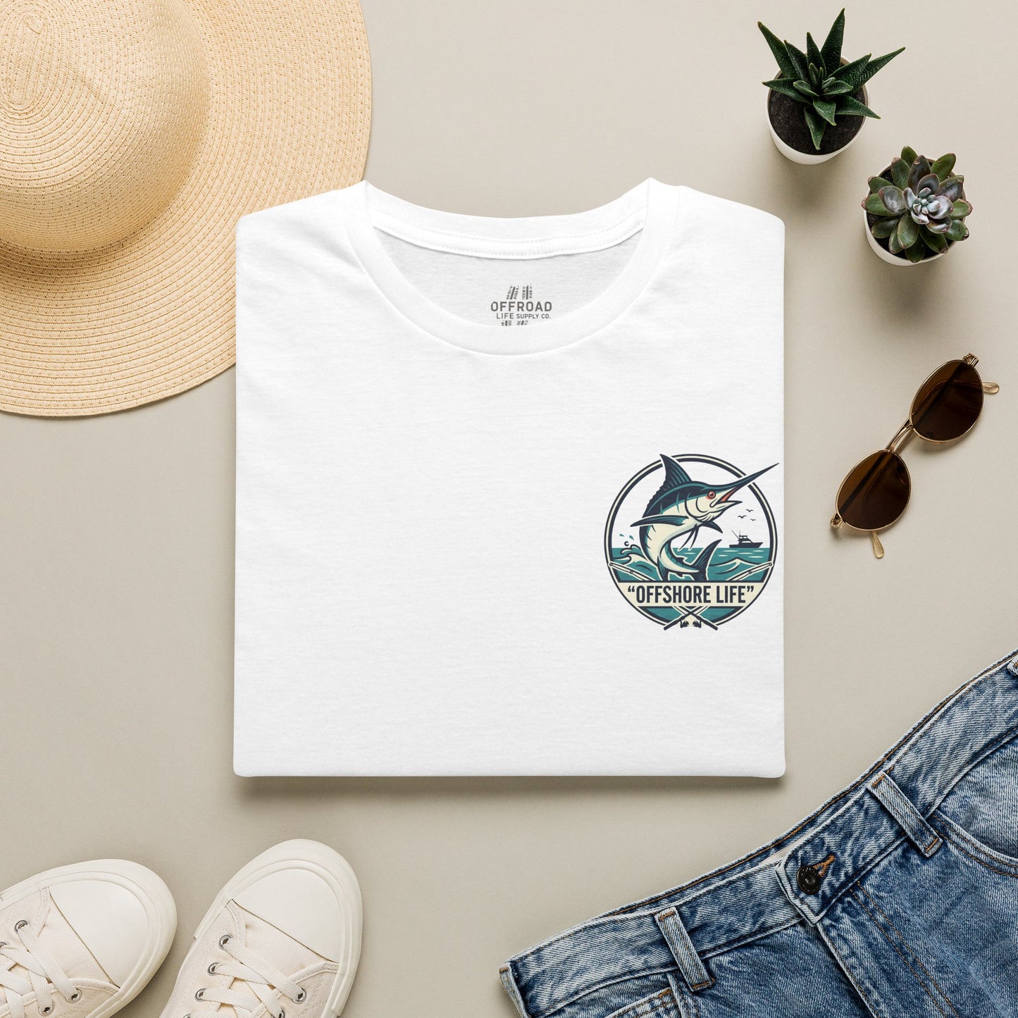 Offshore Life Marlin T-Shirt — Fishing Tee - Military Green