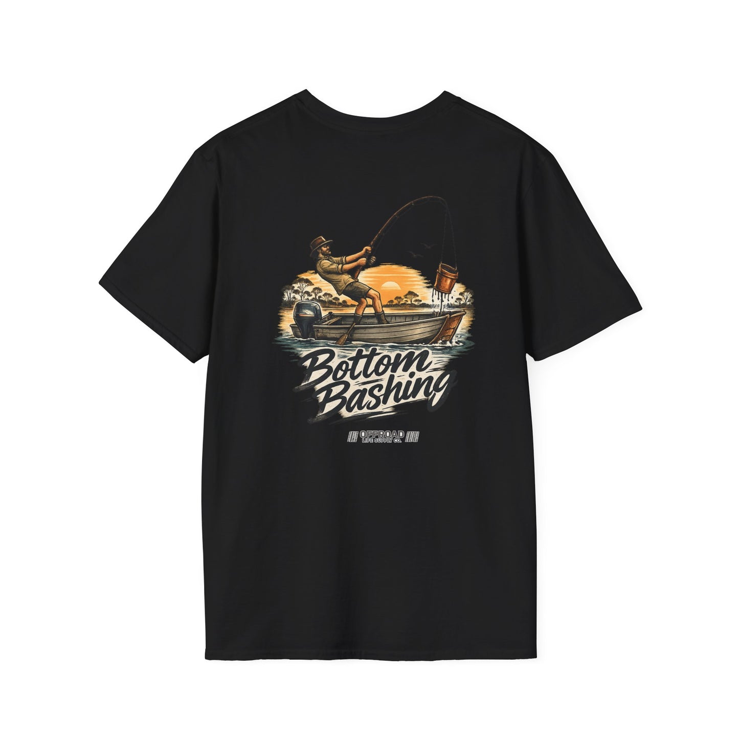 Fishing Tee — “Bottom Bashing” Boat Fishing Graphic T-Shirt - Beige
