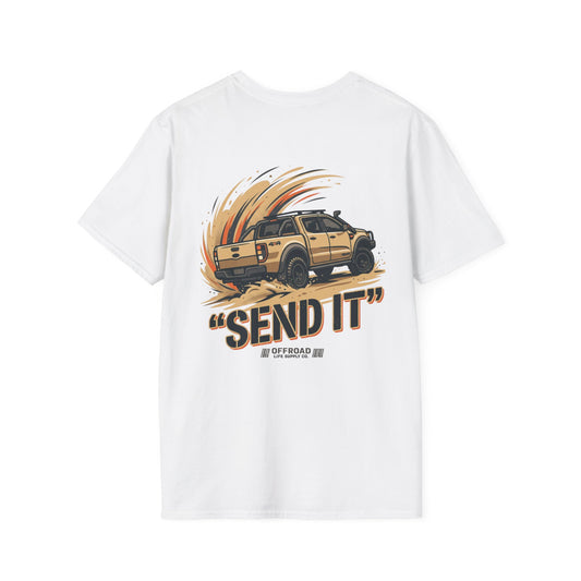 Off‑Road 'Send It' T-Shirt — Adventure 4x4 Graphic Tee - White