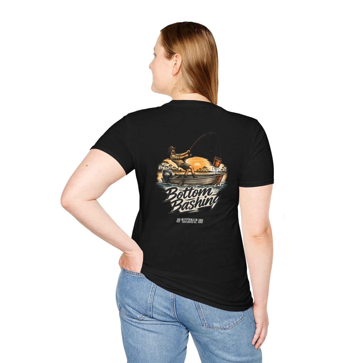 Fishing Tee — “Bottom Bashing” Boat Fishing Graphic T-Shirt - Grey